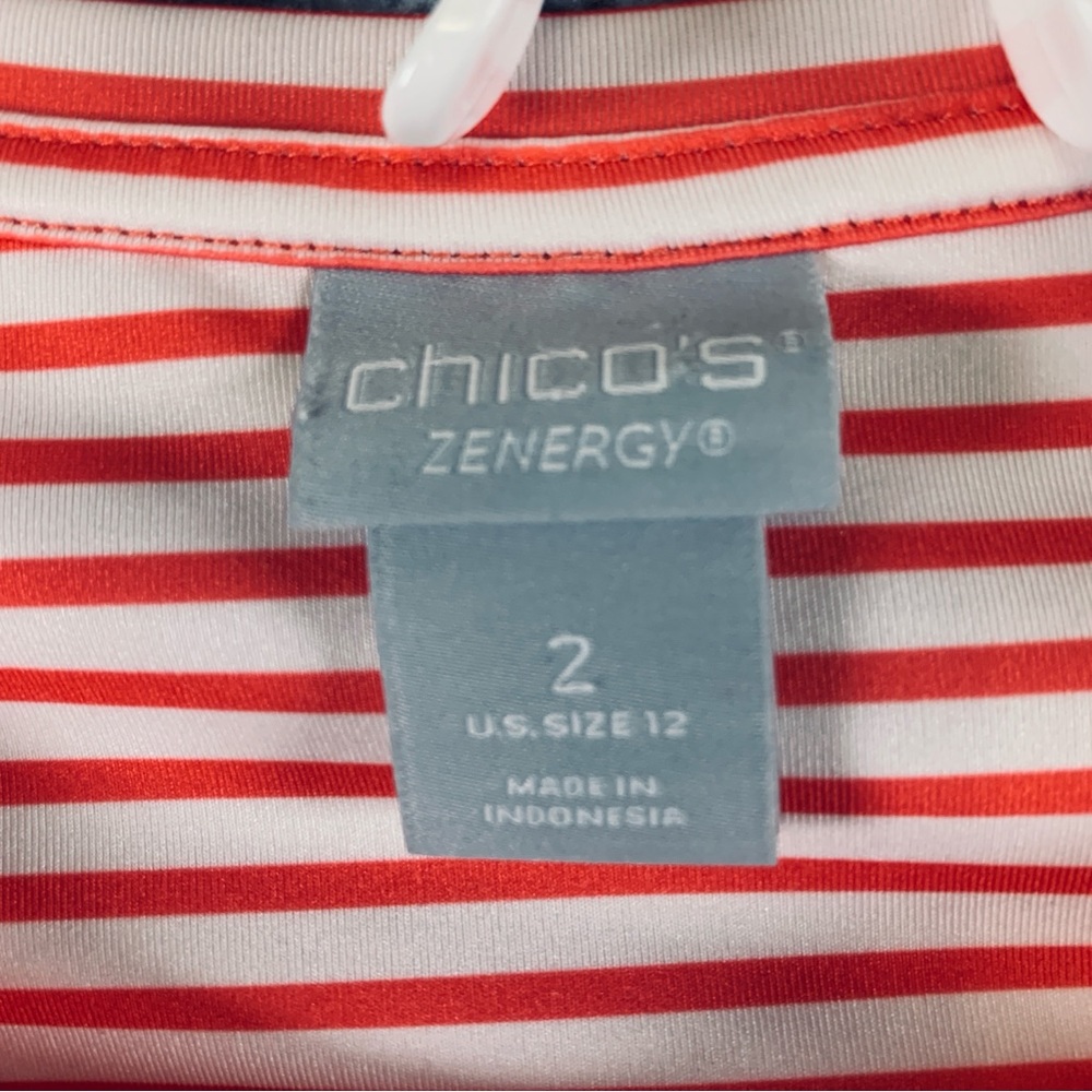 Chico's Zenergy Women's UPF Long Sleeve Top Crew‎ Neck Stripe Orange White 2 - Picture 3 of 10